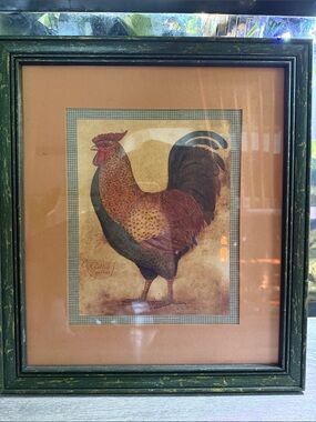 Home Interiors Rustic Rooster Art Print in Green, Brown, Tan